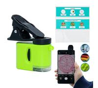Zhongren Pocket Microscope for Kids Adults 60X Portable Mini Handheld Microscope with 3 Microscope Slides,LED Light,Universal Clip for Students Science Lab STEM Education (Neon Green)