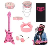 ZhongShuang 7pcs Rock Star Fancy Dress Kids Punk Rockstar Accessories Boys and Girls Rockstar Costume (Pink)
