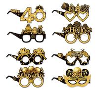 ZhongShuang 8pcs Funny Black Gold 40 Years Old Birthday Party Paper Eyeglasses Decoration, 40th Birthday Decorations,Provide Props For Her Birthday Party Decoration