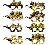 ZhongShuang 8pcs Funny Black Gold 50 Years Old Birthday Party Paper Eyeglasses Decoration, 50th Birthday Decorations,Provide Props For Her Birthday Party Decoration