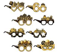 ZhongShuang 8pcs Funny Black Gold 60 Years Old Birthday Party Paper Eyeglasses Decoration, 60th Birthday Decorations,Provide Props For Her Birthday Party Decoration