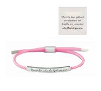 ZhongShuang Don't Let The Hard Days Win Bracelet,Remember Who The You Are Motivational Strength Bracelet， Adjustable Handmade Braided Tube Bracelets,With Inspirational Card (Pink)