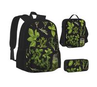 ZHONGSK Basil Thyme Dill & Rosemary - Schoolbag + Pencil Case + Lunch Bag Combination,3-in-1 Backpack Set, Water Resistant Durability Bookbag for Students, Kids, Teens, Girls and Boys