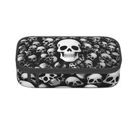 ZHONGSK Big Capacity Pencil Pen Case, Large Pencil Pouch - Black and White Skulls - School Stationery Organizer Makeup Bag with Zip Compartments for Girls Boys Kids Adults Women Men