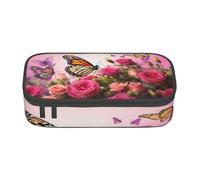 ZHONGSK Big Capacity Pencil Pen Case, Large Pencil Pouch - Butterfly Kissing Flowers - School Stationery Organizer Makeup Bag with Zip Compartments for Girls Boys Kids Adults Women Men