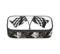 ZHONGSK Big Capacity Pencil Pen Case, Large Pencil Pouch - Checkered Flags Race Flag - School Stationery Organizer Makeup Bag with Zip Compartments for Girls Boys Kids Adults Women Men