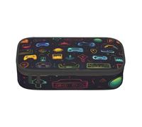 ZHONGSK Big Capacity Pencil Pen Case, Large Pencil Pouch - Game Video Gaming Pattern - School Stationery Organizer Makeup Bag with Zip Compartments for Girls Boys Kids Adults Women Men