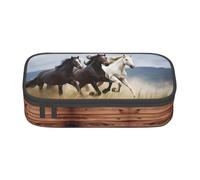 ZHONGSK Big Capacity Pencil Pen Case, Large Pencil Pouch - Horses Running Art - School Stationery Organizer Makeup Bag with Zip Compartments for Girls Boys Kids Adults Women Men