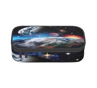 ZHONGSK Big Capacity Pencil Pen Case, Large Pencil Pouch - Space Planet - School Stationery Organizer Makeup Bag with Zip Compartments for Girls Boys Kids Adults Women Men