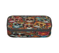 ZHONGSK Big Capacity Pencil Pen Case, Large Pencil Pouch - Sugar Skulls Print - School Stationery Organizer Makeup Bag with Zip Compartments for Girls Boys Kids Adults Women Men