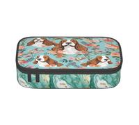 ZHONGSK Big Capacity Pencil Pen Case, Large Pencil Pouch - Sweet Basset Hound Florals - School Stationery Organizer Makeup Bag with Zip Compartments for Girls Boys Kids Adults Women Men