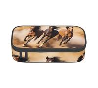 ZHONGSK Big Capacity Pencil Pen Case, Large Pencil Pouch - Three Running Horses - School Stationery Organizer Makeup Bag with Zip Compartments for Girls Boys Kids Adults Women Men