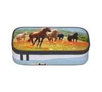 ZHONGSK Big Capacity Pencil Pen Case, Large Pencil Pouch - Various Kinds of Horses - School Stationery Organizer Makeup Bag with Zip Compartments for Girls Boys Kids Adults Women Men