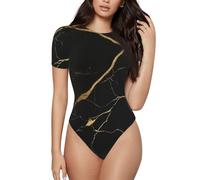 ZHONGSK Black And Gold Background- Women'S Onesie Short Sleeve Bodysuits,Leotard Top,Romper Body Suits - Round Neck,Stretchy,Slim Comfortable Fit