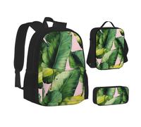 ZHONGSK Fresh Banana Leaves - Schoolbag + Pencil Case + Lunch Bag Combination,3-in-1 Backpack Set, Water Resistant Durability Bookbag for Students, Kids, Teens, Girls and Boys
