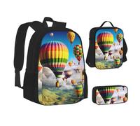 ZHONGSK Hot Air Balloons - Schoolbag + Pencil Case + Lunch Bag Combination,3-in-1 Backpack Set, Water Resistant Durability Bookbag for Students, Kids, Teens, Girls and Boys