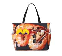 ZHONGSK Large Beach Bags For Women, Large Capacity Beach Tote Bag/Glutton Shrimps/Pool Bag With Zip And Pockets Foldable Handbag For Gym Travel Shopping