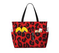 ZHONGSK Large Beach Bags For Women, Large Capacity Beach Tote Bag/Red Leopard Pattern/Pool Bag With Zip And Pockets Foldable Handbag For Gym Travel Shopping