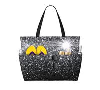 ZHONGSK Large Beach Bags For Women, Large Capacity Beach Tote Bag/Shiny Silver Glitter/Pool Bag With Zip And Pockets Foldable Handbag For Gym Travel Shopping