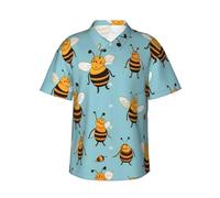 ZHONGSK Mens Hawaiian Shirt Button Down Beach Shirt Short Sleeved Shirt Casual Summer Shirt, Cartoon Bee Pattern - Stylish Print Loose Fit Black