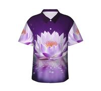 ZHONGSK Mens Hawaiian Shirt Button Down Beach Shirt Short Sleeved Shirt Casual Summer Shirt, Lotus Flower Purple - Stylish Print Loose Fit