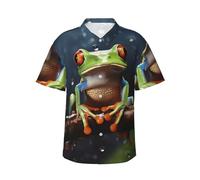 ZHONGSK Mens Hawaiian Shirt Button Down Beach Short Sleeved Casual Summer Shirts, Peace Tree Frog, Loose Fit Black