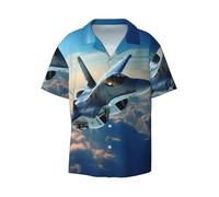 ZHONGSK Mens Hawaiian Shirt Casual and Trendy Summer Holiday Hawaiian Floral Beach Shirts Short Sleeve Button Down Funky Tropical Shirts for Men (Aircraft Fighter Jets) Black