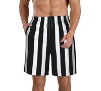 ZHONGSK Men's Swim Trunks Swimming Shorts Board Shorts, Quick Dry Beach Shorts with Pockets/Black and-White Stripes/Men Summer Boardshorts