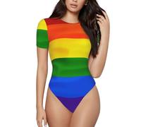 ZHONGSK Rainbow Flag- Women'S Onesie Short Sleeve Bodysuits,Leotard Top,Romper Body Suits - Round Neck,Stretchy,Slim Comfortable Fit