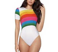 ZHONGSK Small Rainbow- Women'S Onesie Short Sleeve Bodysuits,Leotard Top,Romper Body Suits - Round Neck,Stretchy,Slim Comfortable Fit