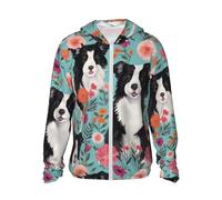 ZHONGSK Women'S Hoodie,Sun Protection Hoodie,Lightweight Long Sleeve Sunscreen Shirts Top With Zip/Border Collie Florals/Sunblock Long Sleeve Hoodie Sun Shirt For Men Women Black