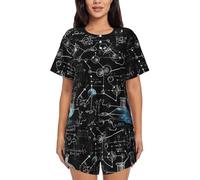 ZHONGSK Women'S Short-Sleeved Pajama Set - Abstract Science Chemistry - Comfortable Nightwear Summer Pjs Set Short Sleeve Top And Shorts With Pockets Drawstring For Casual Wear And Home