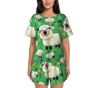 ZHONGSK Women'S Short-Sleeved Pajama Set - Cute Cartoon Sheep - Comfortable Nightwear Summer Pjs Set Short Sleeve Top And Shorts With Pockets Drawstring For Casual Wear And Home
