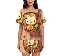 ZHONGSK Women'S Short-Sleeved Pajama Set - Delicious Sweet Ramen - Comfortable Nightwear Summer Pjs Set Short Sleeve Top And Shorts With Pockets Drawstring For Casual Wear And Home