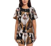 ZHONGSK Women'S Short-Sleeved Pajama Set - English Bulldogs - Comfortable Nightwear Summer Pjs Set Short Sleeve Top And Shorts With Pockets Drawstring For Casual Wear And Home
