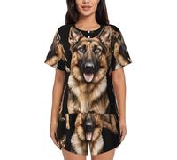 ZHONGSK Women'S Short-Sleeved Pajama Set - German Shepherd Dog - Comfortable Nightwear Summer Pjs Set Short Sleeve Top And Shorts With Pockets Drawstring For Casual Wear And Home