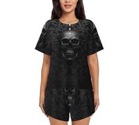 ZHONGSK Women'S Short-Sleeved Pajama Set - Gothic Wallpaper Skull - Comfortable Nightwear Summer Pjs Set Short Sleeve Top And Shorts With Pockets Drawstring For Casual Wear And Home