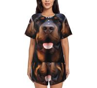 ZHONGSK Women'S Short-Sleeved Pajama Set - Rottweiler Wallpaper - Comfortable Nightwear Summer Pjs Set Short Sleeve Top And Shorts With Pockets Drawstring For Casual Wear And Home
