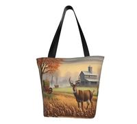 ZHONGSK Womens Tote Bag, Farm With Deer - Beach Bag, Women'S Reusable Shopping Bag With Zip, Large Capacity Casual Handbag Shoulder Bags For Work, Travel, Shopping