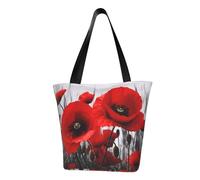 ZHONGSK Womens Tote Bag, Red Poppy Flower - Beach Bag, Women'S Reusable Shopping Bag With Zip, Large Capacity Casual Handbag Shoulder Bags For Work, Travel, Shopping