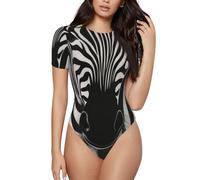 ZHONGSK Zebra Print- Women'S Onesie Short Sleeve Bodysuits,Leotard Top,Romper Body Suits - Round Neck,Stretchy,Slim Comfortable Fit