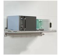 ZHONGXIN.HUIYIN Stainless Steel Microwave Oven Rack, Wall-Mounted Electric Oven Holder Shelf with 6 Hooks, Foldable Pot Pan Rack Spice Rack, Kitchen Organizer Storage Holder Oven Bracket