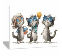 ZhongXinArt Print On Canvas Animal The Picture A nimble cats For Home and Hallway Decoration Modern Decoration Portrait Wall Art Painting Pictures(white134)-30x45cm Framed