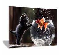 ZhongXinArt Print On Canvas Animal The Picture A nimble cats For Home and Hallway Decoration Modern Decoration Portrait Wall Art Painting Pictures(black24)-70x100cm Framed