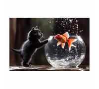ZhongXinArt Print On Canvas Animal The Picture A nimble cats For Home and Hallway Decoration Modern Decoration Portrait Wall Art Painting Pictures(black24)-70x100cm Unframed