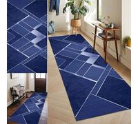ZHONGYANAN Blue Geometric Modern Rug Runner 40 x 60 cm Non Slip Washable Hallway Kitchen Entrance Laundry Bedroom Runner Rug