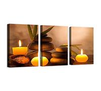 ZHONGYUTONG 3 Panel Canvas Wall Art Spa Still Life with Aromatic Candles and Zen Stones picture Modern Home Decor Stretched and Frame (16"x24"x3PCS)