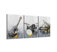 ZHONGYUTONG 3 Piece Music Wall Art Guitar Piano Drum Musical instrument Poster Canvas Picture HD Print Vintage Artwork For Music Classroom Wall Decoration Painting