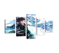 ZHONGYUTONG 5 Piece Canvas Wall Art Demon Slayer: Kimetsu no Yaiba Anime Poster HD Prints Painting for Living Room Decor Wooden Framed Ready To Hang. (Demon Slayer, 8x14inx2 8x18inx2 8x22inx1)