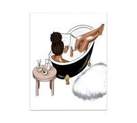 ZHONGYUTONG African American Poster Relax and Enjoy The Time Canvas Print Painting Black Woman Read Book in Bathtub Posters Wall Art Pictures for Bathroom Bedroom Study Room Wall Decor